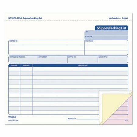 TOPS PRODUCTS TOPS, Snap-Off Shipper/packing List, 8 1/2 X 7, Three-Part Carbonless, 50 Forms 3834